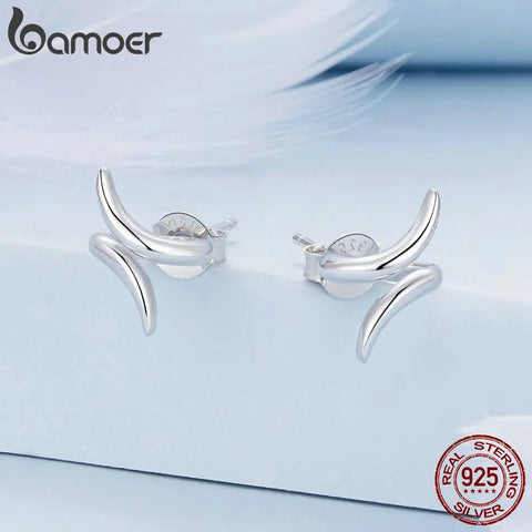 Bamoer 925 Sterling Silver Anti-lost Earphone Earrings Geometric Stud Earrings Platinum Plated Fashion Jewelry for Women Party