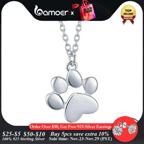 Bamoer HOT SALE Gold Silver Cat Paw Necklace Dog Footprint Pendant Chain for Women Gift Cute Animal Jewelry SCN275