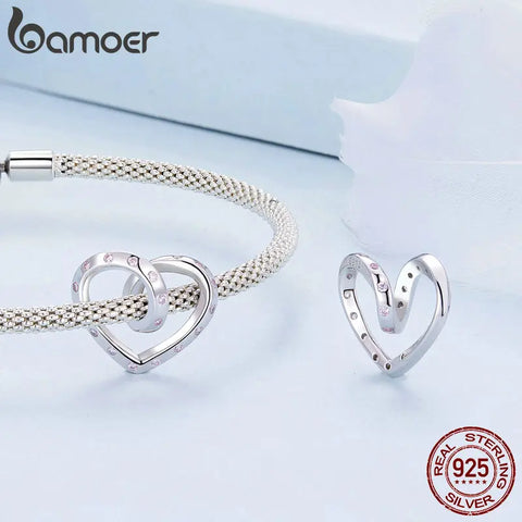 Bamoer 925 Sterling Silver Twisted Heart Charms Infinite Love Beads for Women Bracelet & Bangle DIY Fine Jewelry