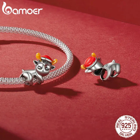 Bamoer 925 Sterling Silver Luminous Elk Charms Deer Beads for Women Bracelet & Bangle DIY Christmas Gift Fine Jewelry