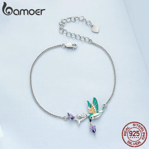 Bamoer 925 Sterling Silver Original Design Bracelet for Women Kingfisher Bracelet Silver Jewelry for Party BSB126