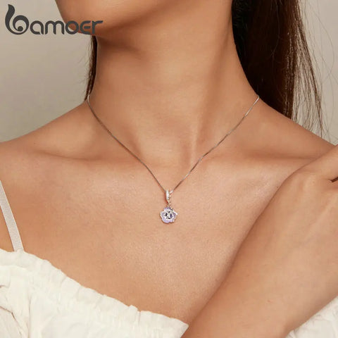 Bamoer 925 Sterling Silver Pansy Pendant Charms Heart Flower Beads for Women Bracelet and Necklace DIY Fine Jewelry