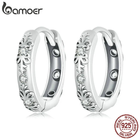 BAMOER 925 Sterling Silver Floral Pattern Filigree Hoop Earrings Hypoallergenic for Women and Teen Girls