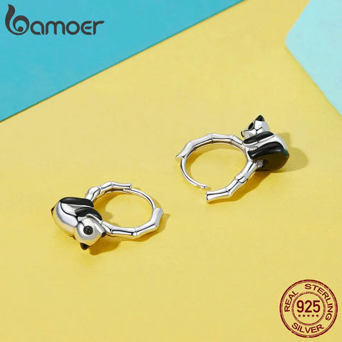 BAMOER Panda Hoop Earrings for Women 925 Sterling Silver Animal Huggie Hoop Earrings Jewelry Gifts for Sensitive Ears