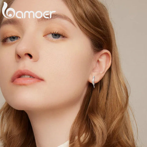 Bamoer 925 Sterling Silver 3D Snake Earrings for Women Shiny Zircon Snake Ear Buckles Statement Fine Jewelry Party Gift BSE669