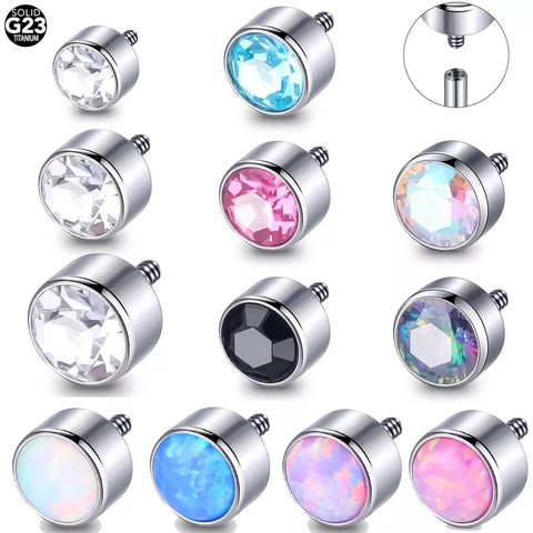 1Pc/10Pcs Titanium CZ Crystal Dermal Anchor Top Piercing Skin Diver Surface Labret Tongue Nose Ring Top Body Piercing Jewelry
