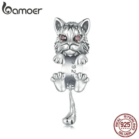 Bamoer 925 Sterling Silver Vivid Lynx Charms Cat Beads for Women Bracelet & Necklace Making Fine Jewelry SCC2633