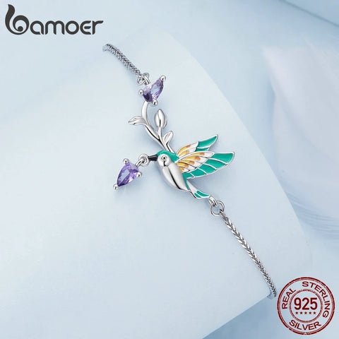 Bamoer 925 Sterling Silver Original Design Bracelet for Women Kingfisher Bracelet Silver Jewelry for Party BSB126