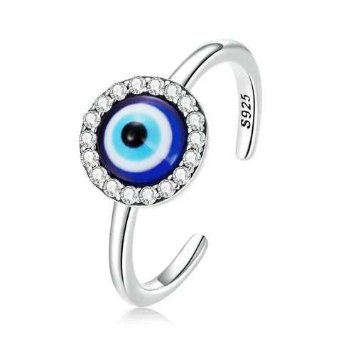 Bamoer 925 Sterling Silver Adjustable Resin Devil Eye Open Ring for Women Original Design Band Ring Fine Jewelry Wedding Gift