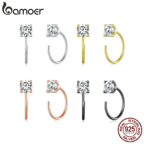 bamoer CZ Stud Earrings 925 Sterling Silver Gold Plated Round Cubic Zirconia Hypoallergenic Earrings 4 Colors BSE862