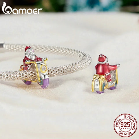 Bamoer 925 Sterling Silver Luminous Santa Claus Charm Christmas Tree Beads for Women Bracelet & Bangle DIY Christmas Gift