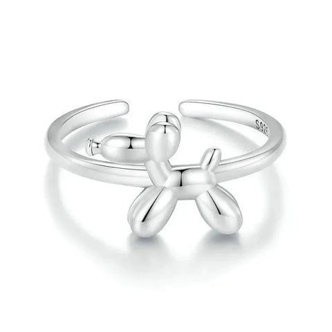 Bamoer 925 Sterling Silver Balloon Puppy Opening Ring Cute Dog Adjustable Ring Simple Jewelry for Women SCR978-E