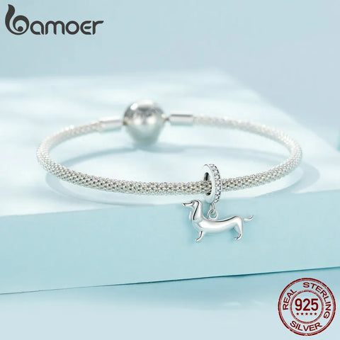 BAMOER Pet Dog Charm Beads for Charm Bracelet, Genuine 925 Sterling Silver Poodle Dachshund Pendant DIY Accessories