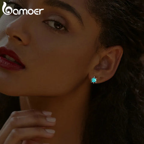 BAMOER 925 Sterling Silver Sea Turtle Stud Earrings Luminous Stone Hypoallergenic Earrings Glowing in the Dark Jewelry for Women