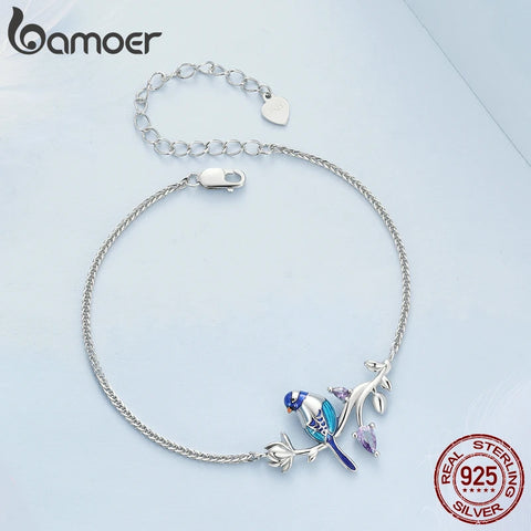 Bamoer 925 Sterling Silver Kingfisher Bracelet Original Design Bracelet Women Silver Jewelry for Party BSB127