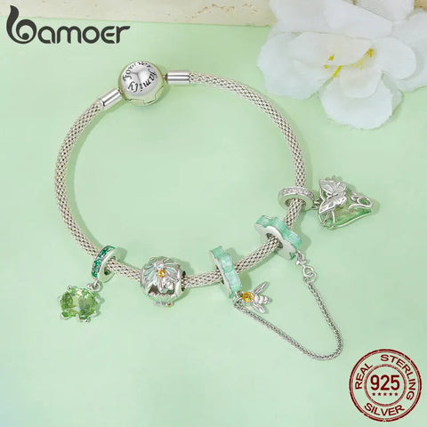 Bamoer 925 Sterling Silver Butterfly Heart Pendant Charms Bee and Daisy Beads  for Women Bracelet and Necklace DIY
