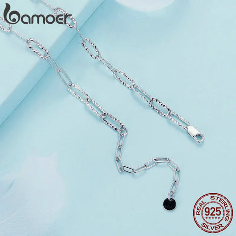 BAMOER 925 Sterling Silver Punk Style Stackable Basic Chain Link Square Buckle Necklace for Women Party Fine Jewelry