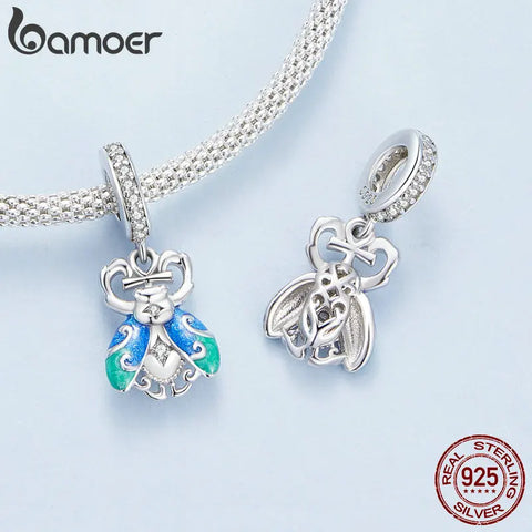 BAMOER 925 Sterling Silver Scarab Beads Dangle Charm Fit Original Bracelets Women DIY Jewelry Accessories BSC881