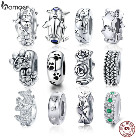 BAMOER 925 Sterling Silver Stoppers Charm fit European Luxury Bracelet for Women Charms with Silicone Beads BSC112