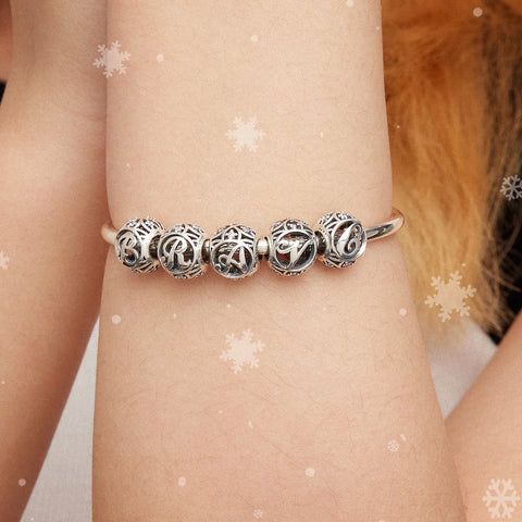 BAMOER 925 Sterling Silver Letter Collection A to Z Alphabet Charms Beads fit Charm Bracelet DIY Jewelry Making