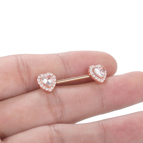 1Pc Stainless Steel Nipple Piercing Barbell Ring External Thread Crystal Rose Gold Color Heart Nipple Ring Body Jewelry 16mm