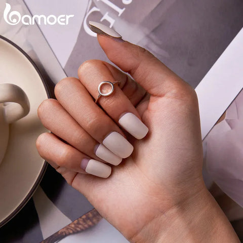 bamoer Sterling Silver 925 Simple Fashion Circle Finger Rings for Women Statement Ring