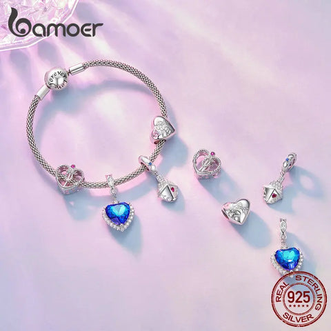 Bamoer 925 Sterling Silver Titanic Series Love Shape Beads Ship Anchor Charms for Women Bracelet Bangle DIY Valentine's Day Gift