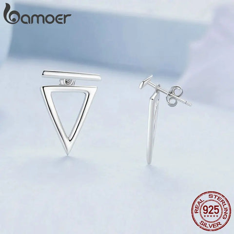Bamoer 925 Sterling Silver Minimalist Triangle Stud Earrings Geometric Detachable Earrings for Women Simple Fine Jewelry Gift