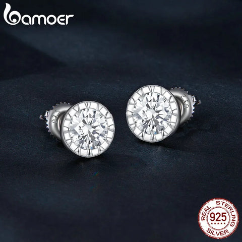 BAMOER 1CT Moissanite Stud Earrings, Brilliant Round Cut Lab Created Diamond 925 Silver Earrings Platinum Plated for Women