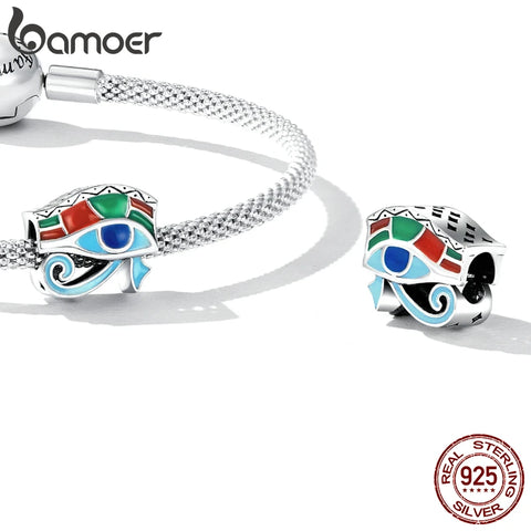 Bamoer 925 Sterling Silver Scarab Lotus Charm Pendant fit for DIY Making Bracelet & Bangle Eye of Horus Charms Fine Jewelry Gift