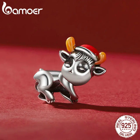 Bamoer 925 Sterling Silver Luminous Elk Charms Deer Beads for Women Bracelet & Bangle DIY Christmas Gift Fine Jewelry