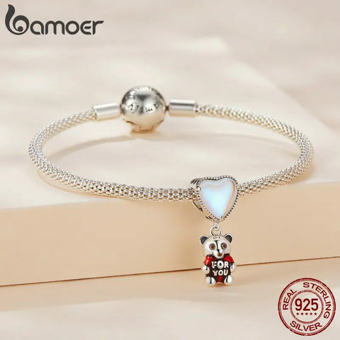 Bamoer 925 Sterling Silver Heart Balloon Bear Pendant Charms Four-leaf Clover Bead for Women Bracelet Bangle DIY Fine Jewelry