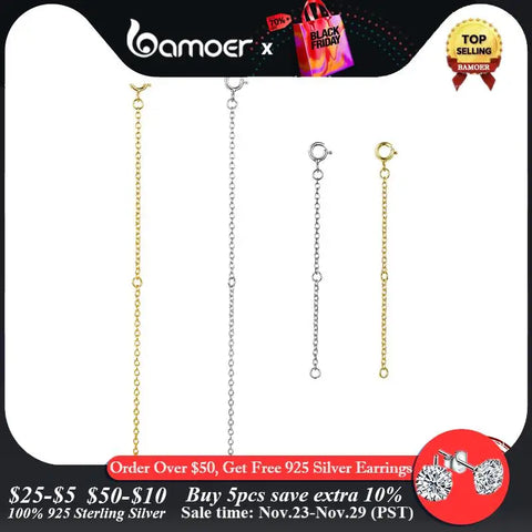 bamoer 14K Gold Plated 925 Sterling Silver Extended Chains with Lobster Clasps for DIY Necklace Extension Chain Jewelry Making