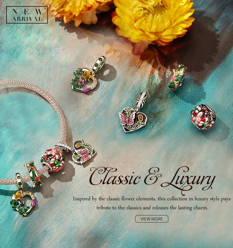 Bamoer 925 Sterling Silver Butterfly & Flower Sapcer Beads fit for Women Bracelet & Bangle Spring Collection Charms Fine Jewelry