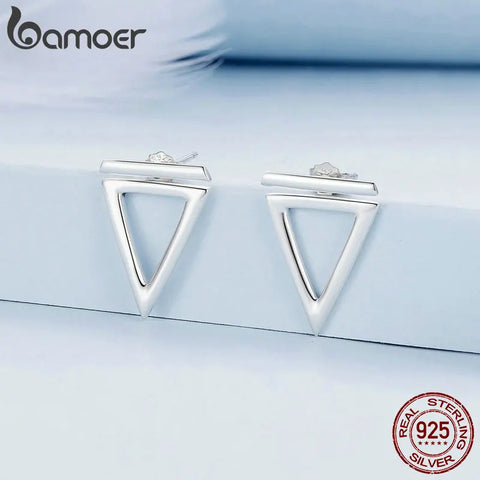 Bamoer 925 Sterling Silver Minimalist Triangle Stud Earrings Geometric Detachable Earrings for Women Simple Fine Jewelry Gift