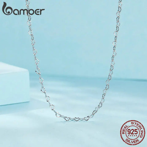 Bamoer Real 925 Sterling Silver Trendy Heart-Shaped Basic Chain Link Lobster Clasp Adjustable Necklace for Women