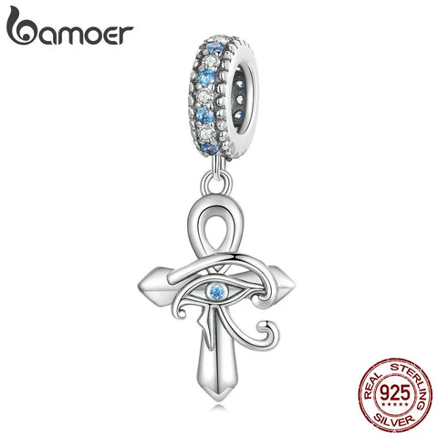 Bamoer 925 Sterling Silver Cross Pendant fit for Women Original Bracelet & Bangle Fine Jewelery Eyes Charms DIY Making