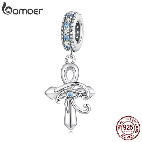 Bamoer 925 Sterling Silver Cross Pendant fit for Women Original Bracelet & Bangle Fine Jewelery Horus’s Eyes Charms DIY Making
