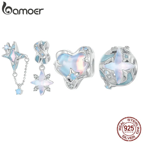 BAMOER 925 Sterling Silver the Milky Way Charm Beads Sparkling Starry Sky Dangle Fit Original Charm Bracelet Jewelry Accessories