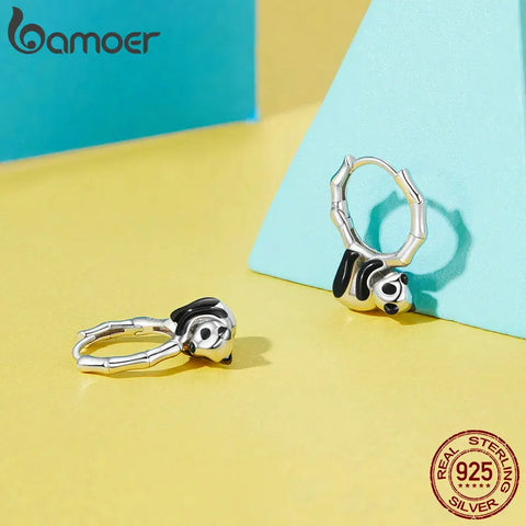 BAMOER Panda Hoop Earrings for Women 925 Sterling Silver Animal Huggie Hoop Earrings Jewelry Gifts for Sensitive Ears