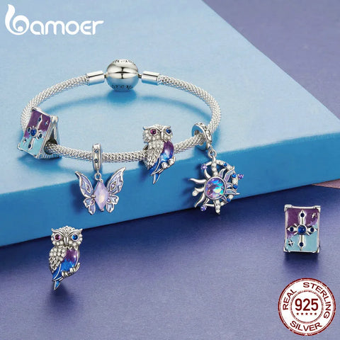 Bamoer 925 Sterling Silver Magic Butterfly Charms Sun and Moon Beads Fit Women Original Bracelets DIY Jewelry Accessories