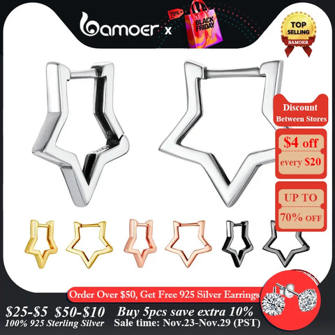 bamoer 925 Sterling Silver Starlike Earrings Star Shape Ear Buckle Minimalist Earrings Daily for Women Fashion Jewelry SCE1136
