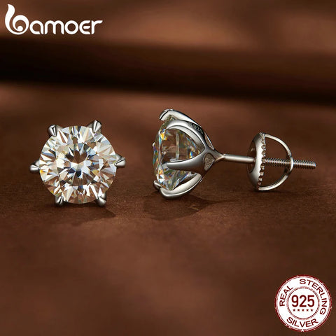 Bamoer 2CTW Brilliant Cut Moissanite Stud Earrings 925 Sterling Silver Hollow Heart Prong Earrings for Women D VVS1 Lab Diamond