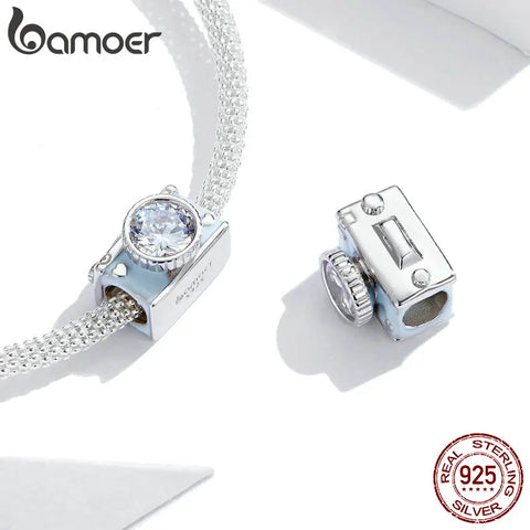 Bamoer 925 Sterling Silver Travelling Charms fit for Silver Snake Bracelet Bangle Balloon Pendant Dainty Camera Beads Jewelry