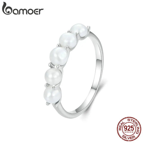Bamoer 925 Sterling Silver High-quality Natural Pearl Finger Ring for Women Party Engagement Elegant Fine Jewelry Gift