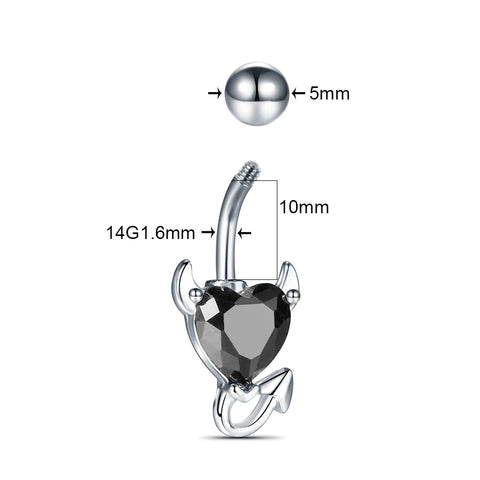 1Pc Surgical Steel Heart Navel Bettton Ring Devil Shape Crystal Belly Piercing Ombligo Sexy Women Body Piercing Jewelry 14G