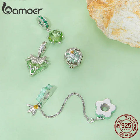 Bamoer 925 Sterling Silver Butterfly Heart Pendant Charms Bee and Daisy Beads  for Women Bracelet and Necklace DIY